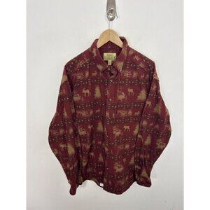 CABELA Red Chamois Southwestern Flannel Button Shirt XL Moose Outdoor Print